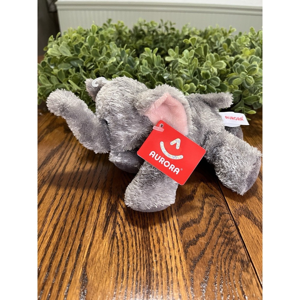 Ellie Elephant Gray Pink Ears Aurora Plush 8" Soft Cuddly Stuffed Toy